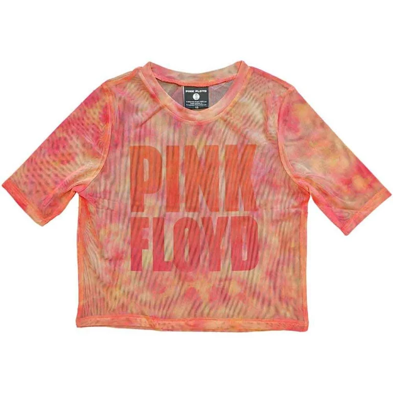 Pink Floyd Ladies Mesh Crop Top: Stacked Logo Pink T-Shirt