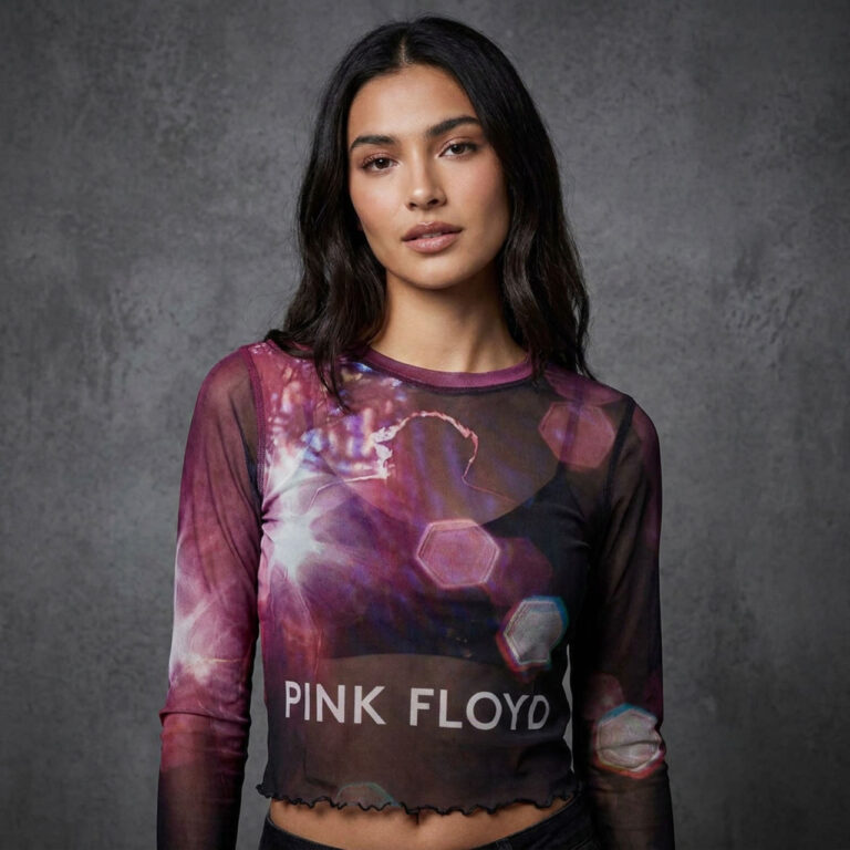 Pink Floyd Ladies Long Sleeve Mesh Crop Top: Knebworth ’90 Black T-Shirt