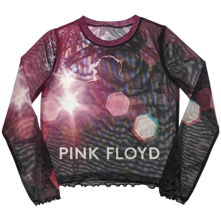 Pink Floyd Ladies Long Sleeve Mesh Crop Top: Knebworth ’90 Black T-Shirt