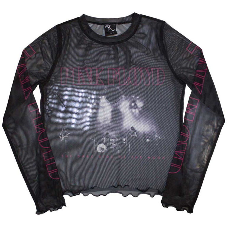 Pink Floyd Ladies Long Sleeve Mesh Crop Top: Live Band Black T-Shirt