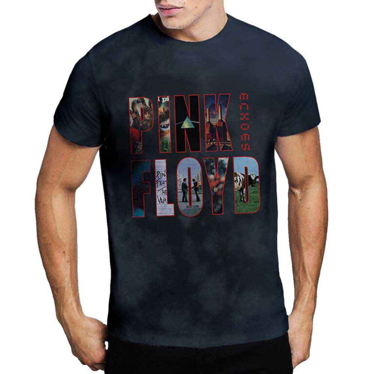 Pink Floyd Echoes Album Montage Dip-Dye On Black Wash Collection T-Shirt