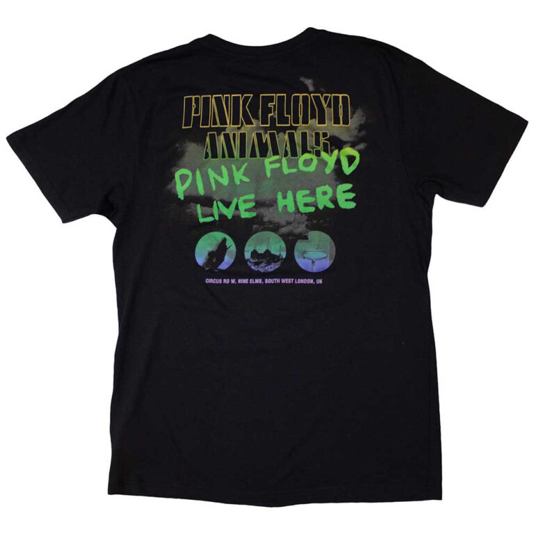 Pink Floyd Animals Rainbow Photo Black Back Print T-Shirt
