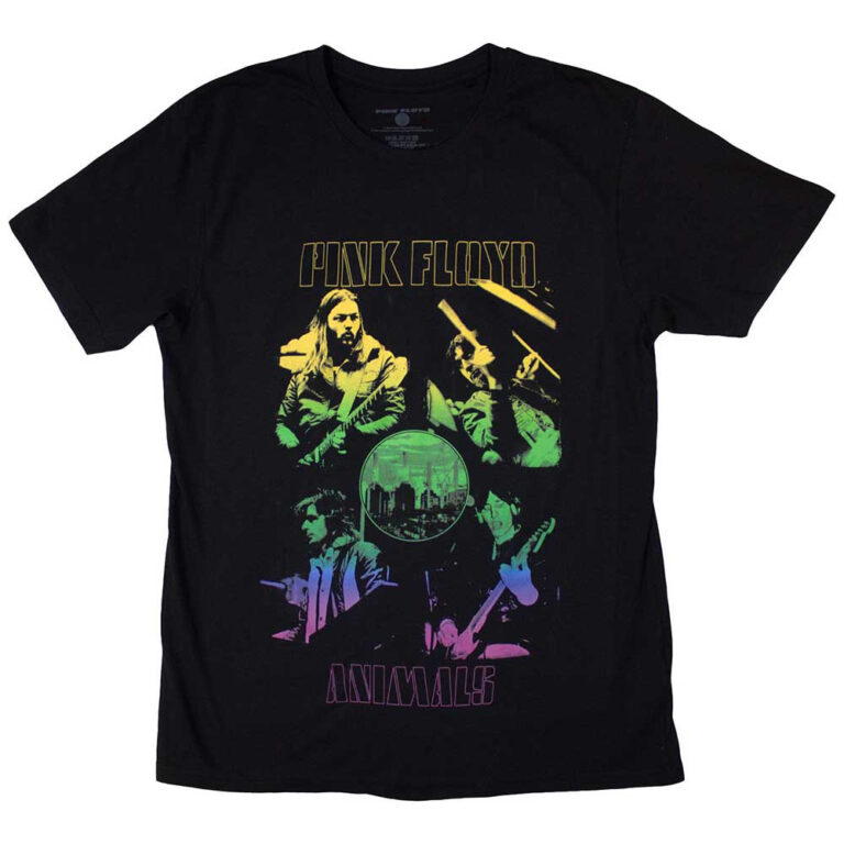 Pink Floyd Animals Rainbow Photo Black Back Print T-Shirt