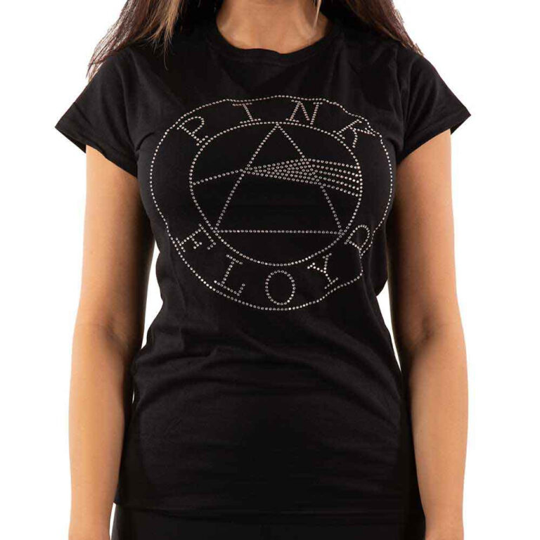 Pink Floyd Circle Logo Black Embellished Ladies T-Shirt