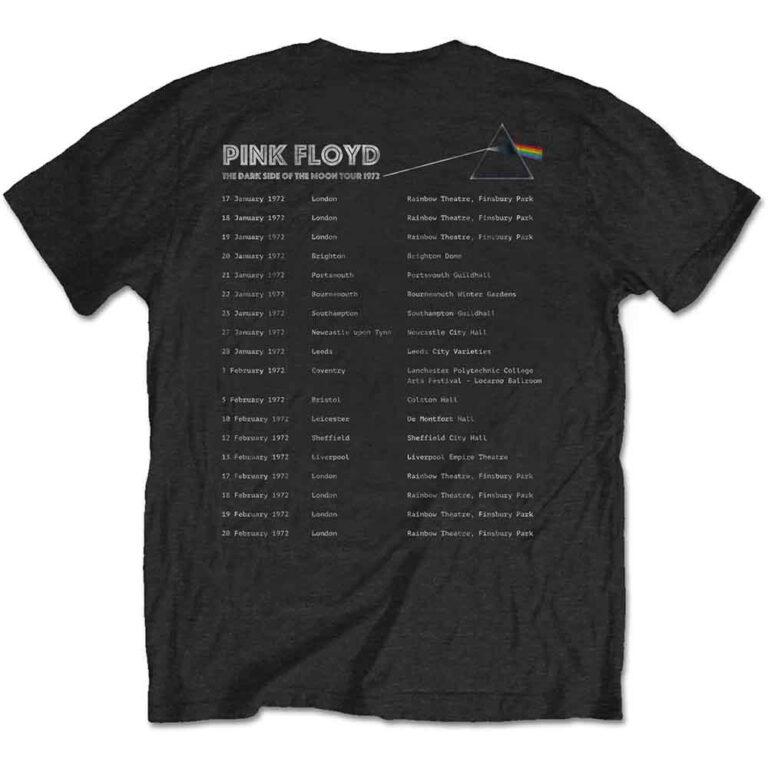Pink Floyd Dark Side of the Moon 1972 Tour Black Back Print T-Shirt