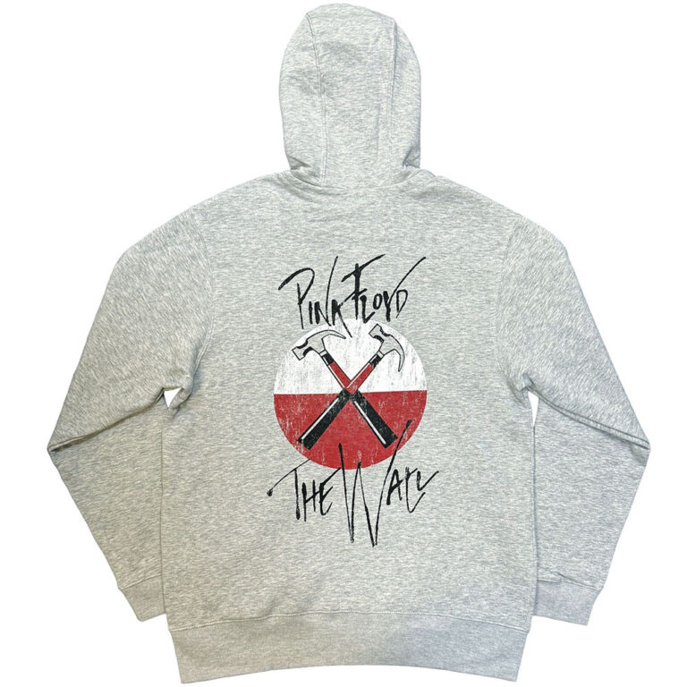 Pink Floyd The Wall Faded Hammers Logo Grey Back Print Zip Hoodie