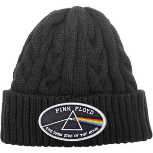 Pink Floyd Unisex The Dark Side of the Moon White Border Black Cable Knit Beanie Hat