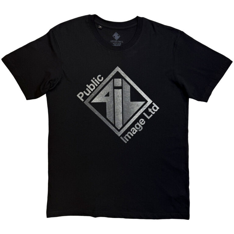 PIL Public Image Ltd Brushed Steel Logo & Text Black T-Shirt
