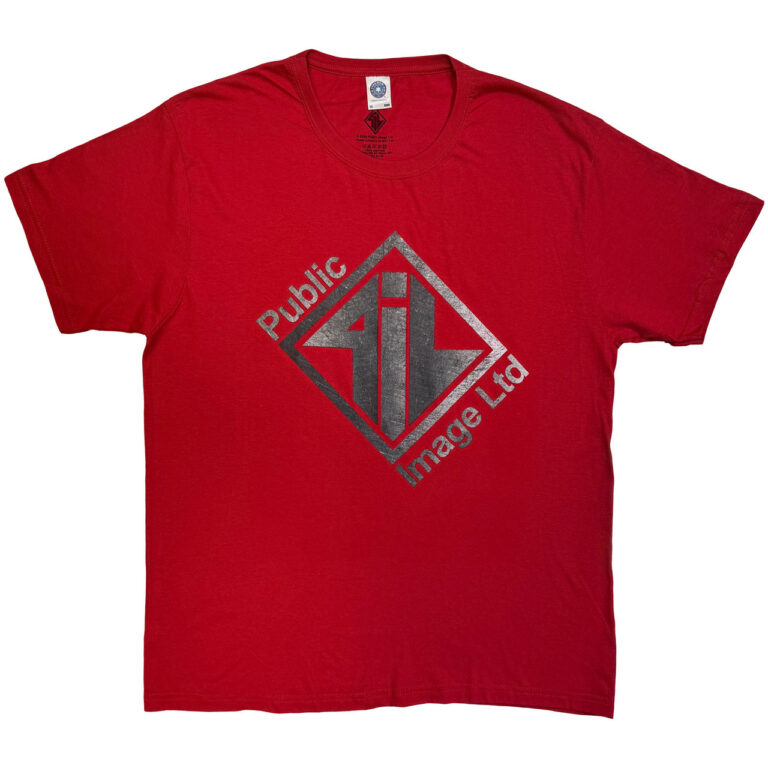 PIL Public Image Ltd Brushed Steel Logo & Text Red T-Shirt
