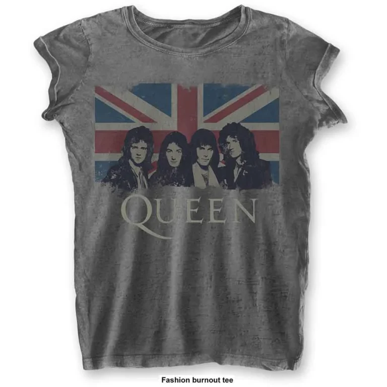 Queen Vintage Union Jack (Charcoal Grey) (LOS) Ladies T-Shirt