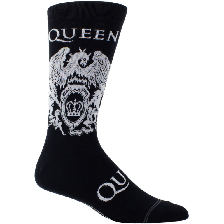 Queen White Crest Black UK Size 6.5 – 11 Crew Socks
