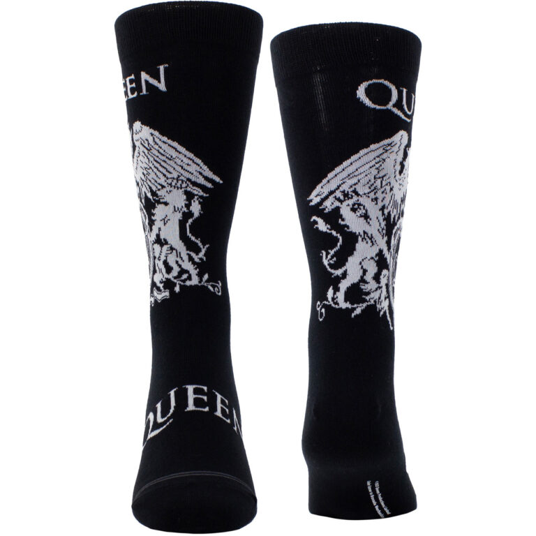 Queen White Crest Black UK Size 6.5 – 11 Crew Socks