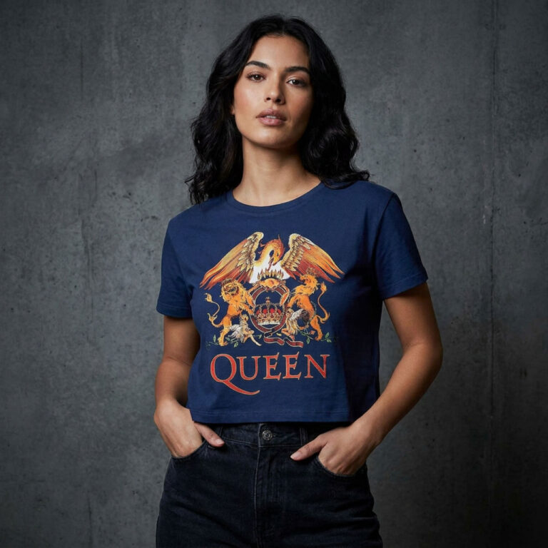 Queen Classic Crest (Denim Blue) Ladies Crop Top