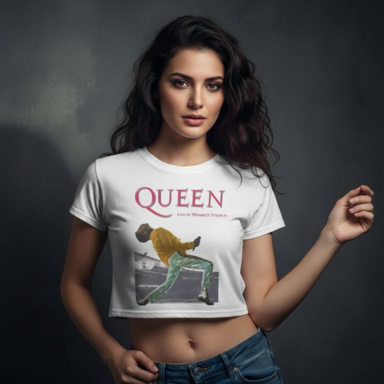 Queen Wembley Stadium Magenta Logo Ladies Crop Top