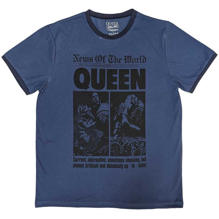 Queen News of the World 40th Front Page (Denim Blue) Ringer T-Shirt