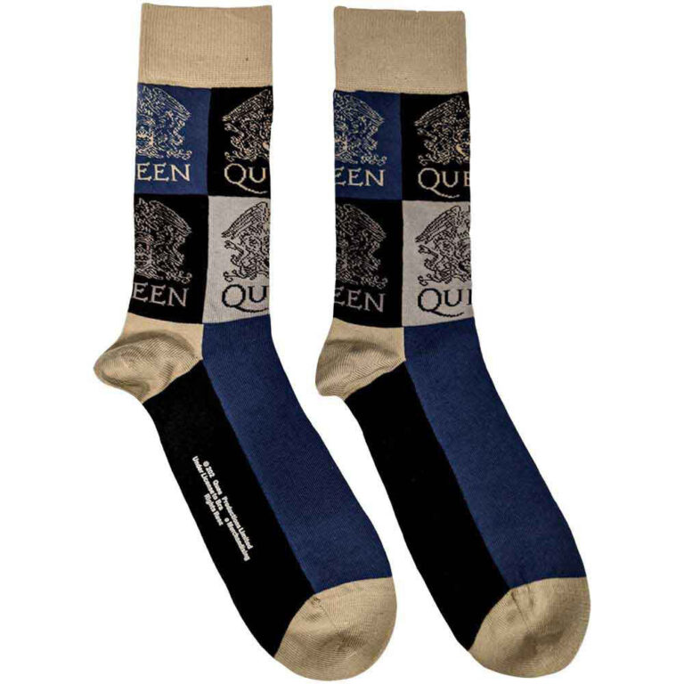Queen Unisex Crest Blocks Navy Blue UK Size 4 – 7 Socks