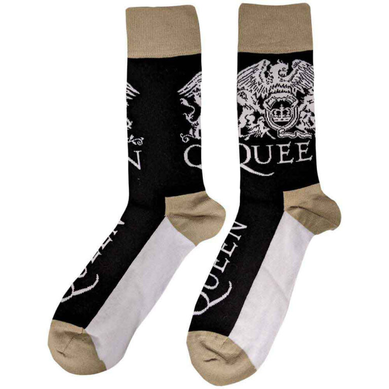 Queen Unisex Crest & Logo Black UK Size 4 – 7 Socks
