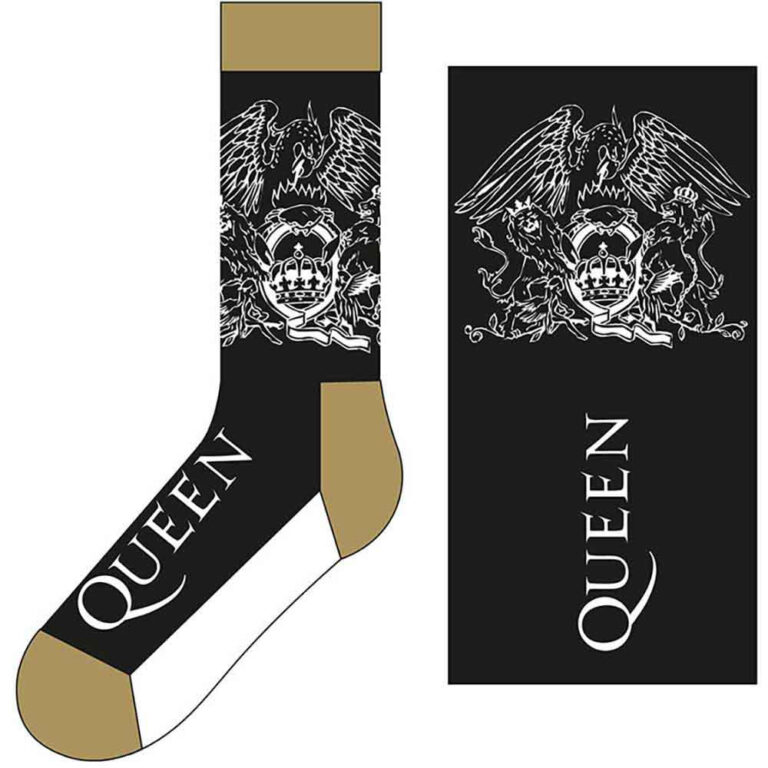 Queen Unisex Crest & Logo Black UK Size 7 – 11 Socks