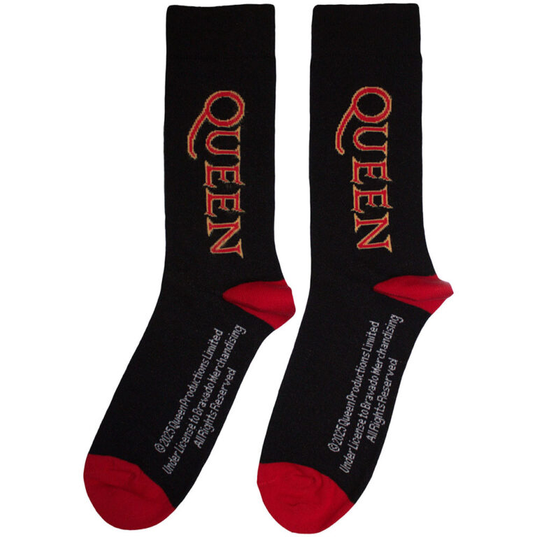 Queen Unisex Red Logo Vertical Black UK Size 6 – 11 Socks
