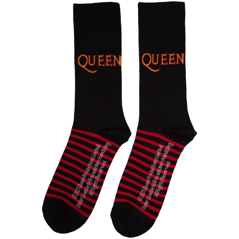 Queen Unisex Logo & Stripes Black UK Size 6 – 11 Socks