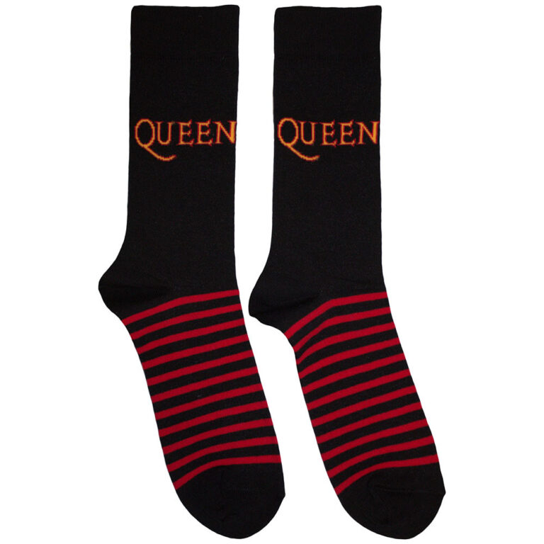 Queen Unisex Logo & Stripes Black UK Size 6 – 11 Socks