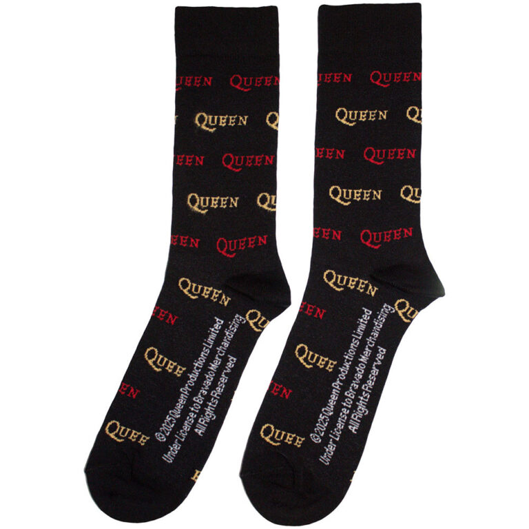Queen Unisex Logo Repeat Colour Black UK Size 6 – 11 Socks