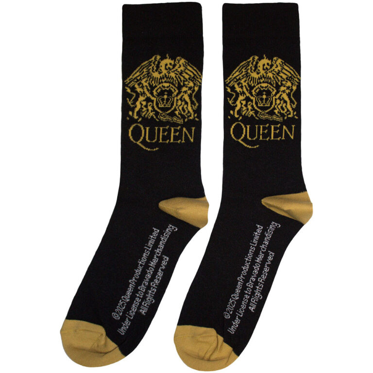 Queen Unisex Gold Crest Black UK Size 6 – 11 Socks