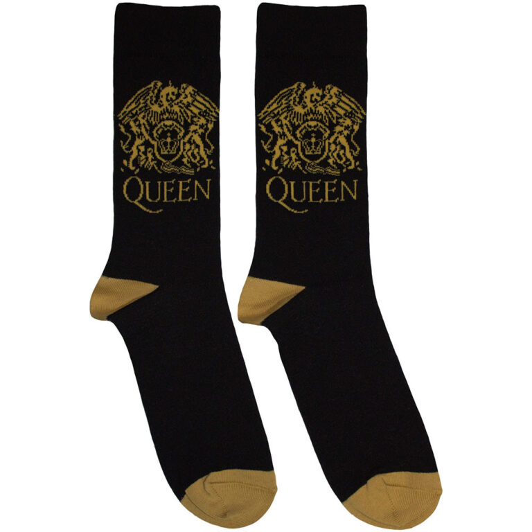Queen Unisex Gold Crest Black UK Size 6 – 11 Socks