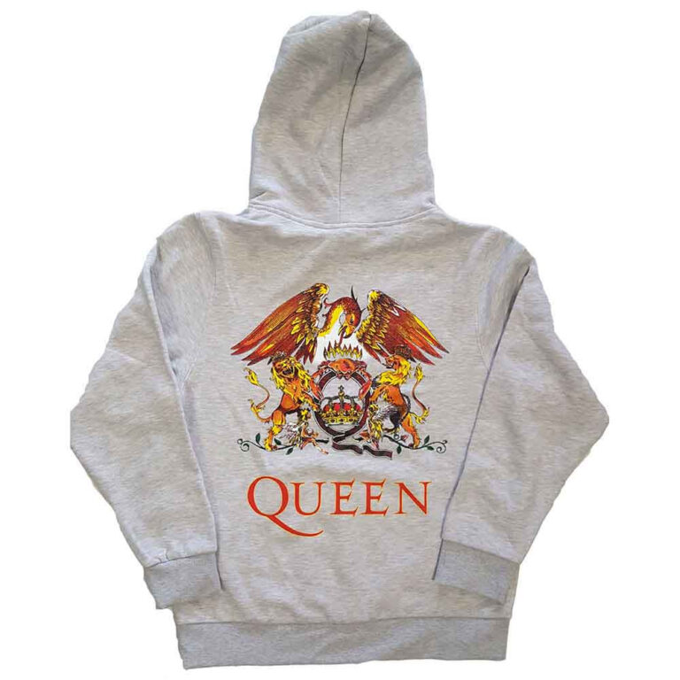Queen Classic Crest Ash Grey Back Print Zip Hoodie
