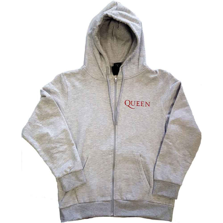 Queen Classic Crest Ash Grey Back Print Zip Hoodie
