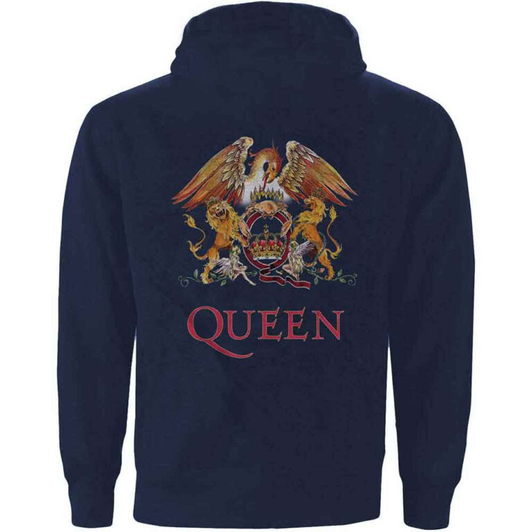 Queen Classic Crest Navy Blue Back Print Zip Hoodie