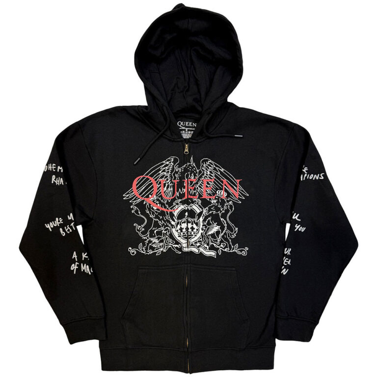 Queen Logo & Crest Outline Charcoal Grey Zip Hoodie