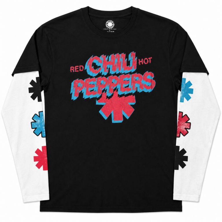 Red Hot Chili Peppers Unisex 2 In 1 Layered Long Sleeve T-Shirt: Shock Logo Sleeve Print Black & White T-Shirt