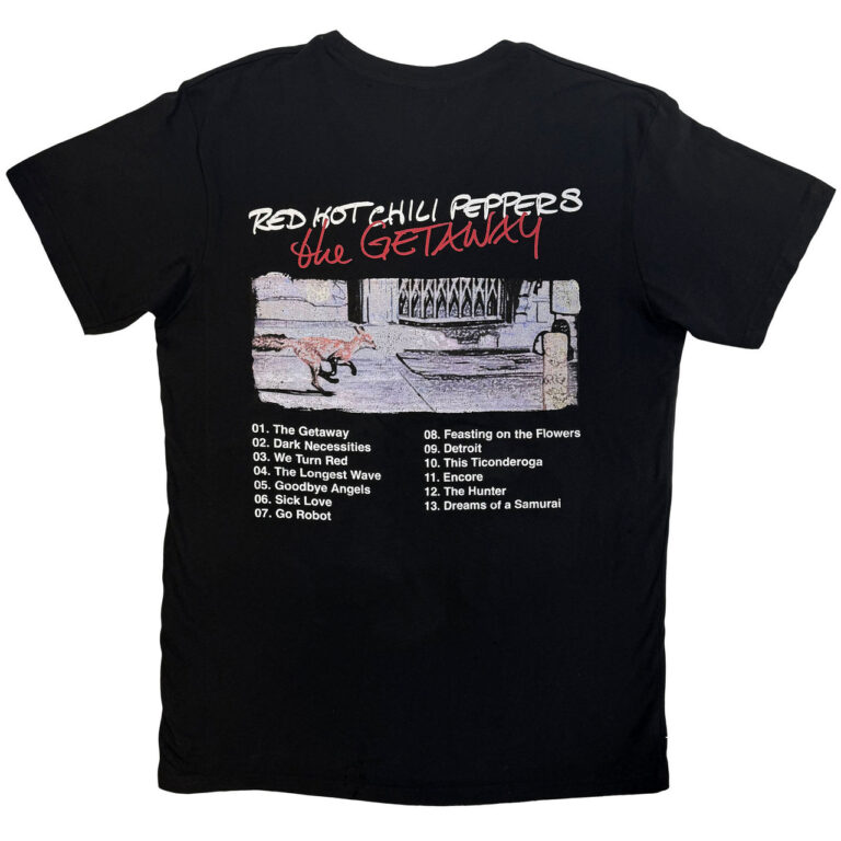 Red Hot Chili Peppers Unisex Premium Carbon T-Shirt: The Getaway Tracklist Black Back Print T-Shirt
