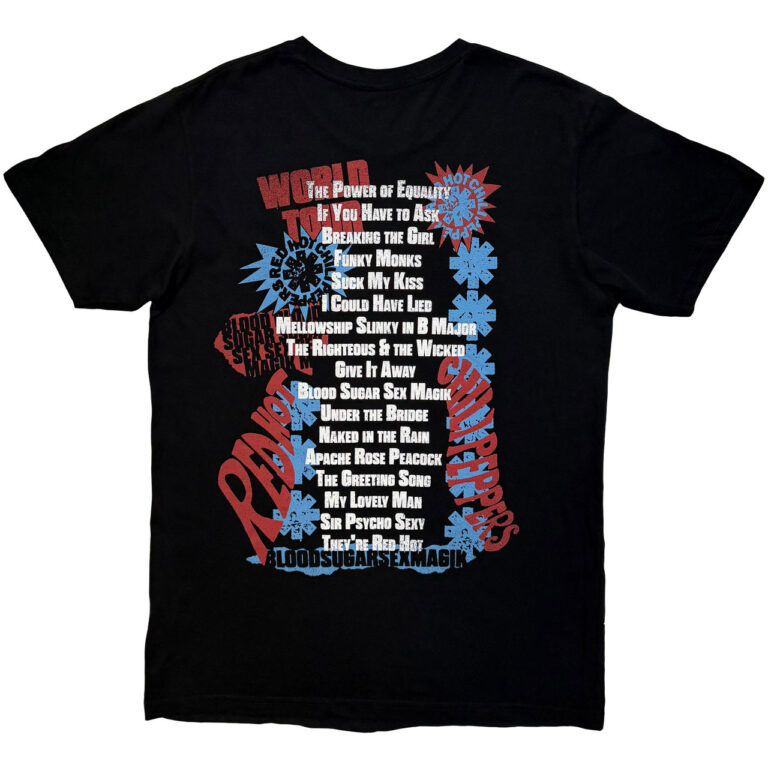 Red Hot Chili Peppers Unisex Premium Carbon T-Shirt: Blood Sugar Sex Magik Tracklist Black Back Print T-Shirt