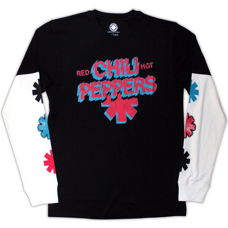 Red Hot Chili Peppers Unisex 2 In 1 Layered Long Sleeve T-Shirt: Shock Logo Sleeve Print Black & White T-Shirt