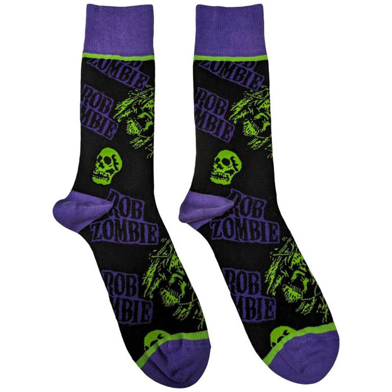 Rob Zombie Skull Face Green/Purple (Black) (UK Size 7 – 11) Socks