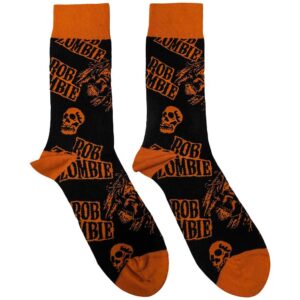 Rob Zombie Unisex Skull Face Orange Black UK Size 7 - 11 Ankle Socks