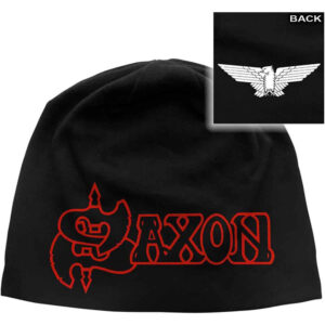 Saxon Unisex Logo & Eagle Black Back Print Beanie Hat