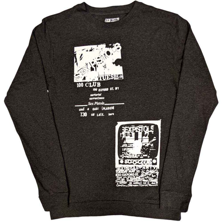 The Sex Pistols 100 Club Charcoal Grey Back Print Long Sleeve T-Shirt