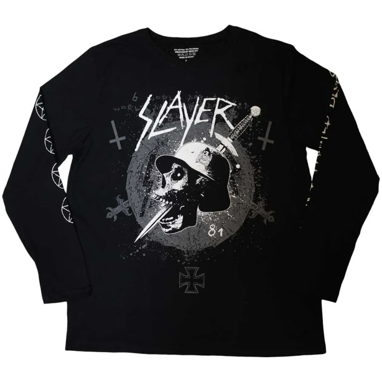 Slayer Dagger Skull (Black) (Sleeve Print) Long Sleeve T-Shirt