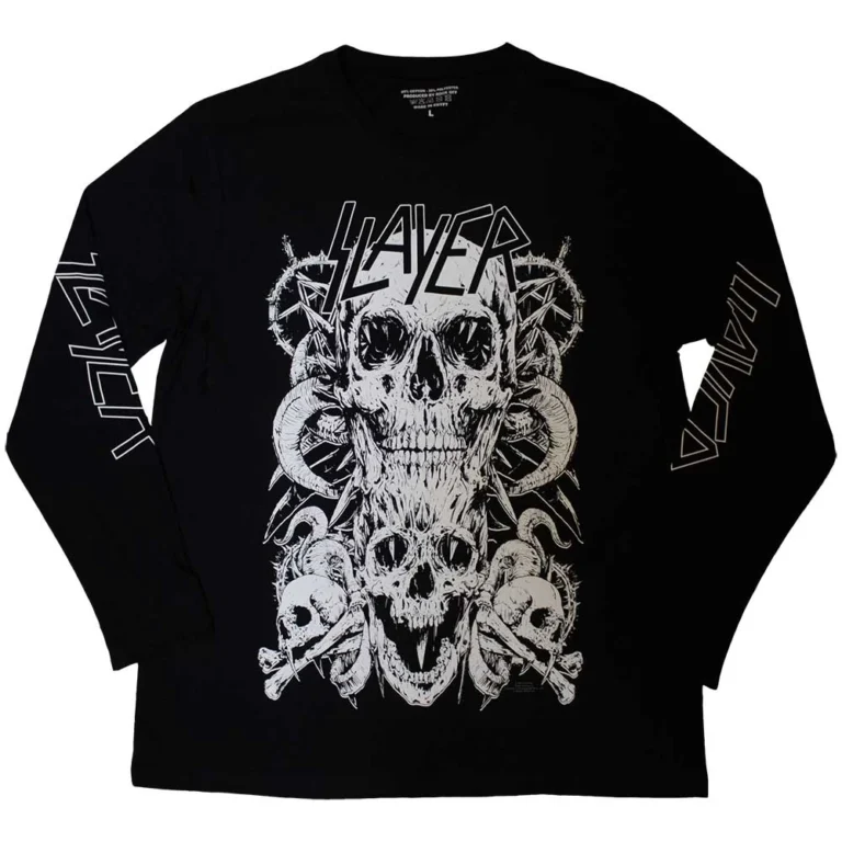 Slayer White Skulls (Black) (Sleeve Print) Long Sleeve T-Shirt