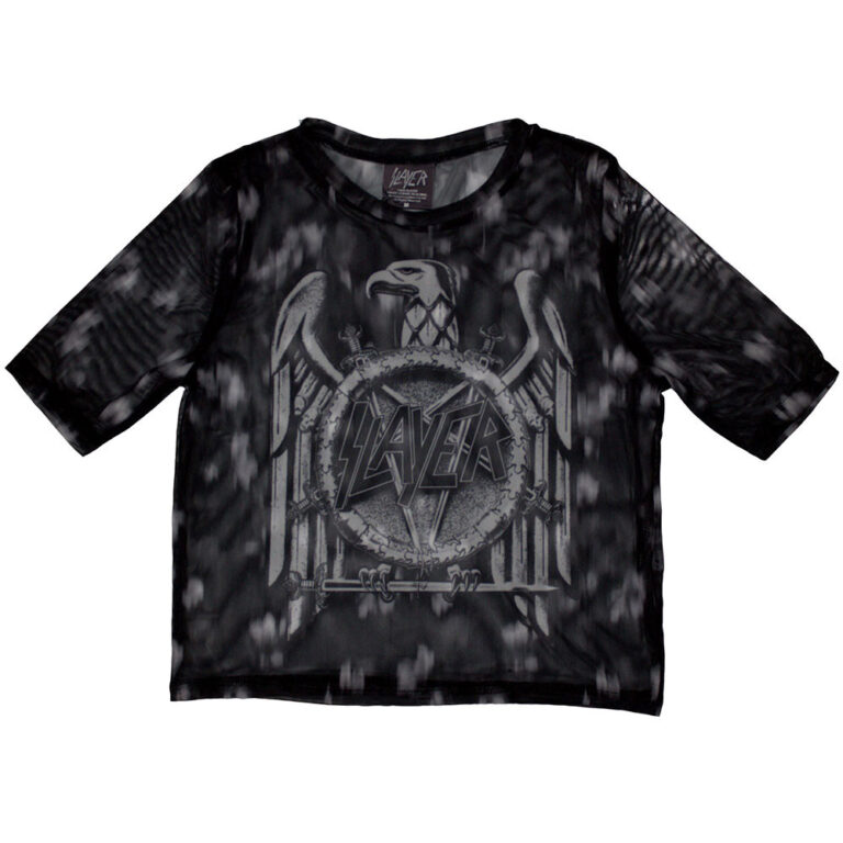 Slayer Ladies Mesh Crop Top: Mono Eagle Black T-Shirt