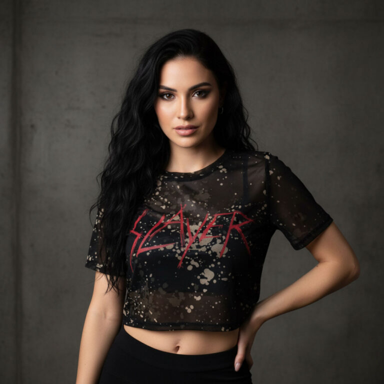 Slayer Ladies Mesh Crop Top: Scratchy Logo Black T-Shirt