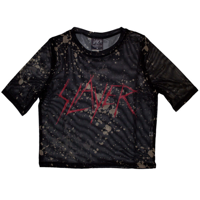 Slayer Ladies Mesh Crop Top: Scratchy Logo Black T-Shirt