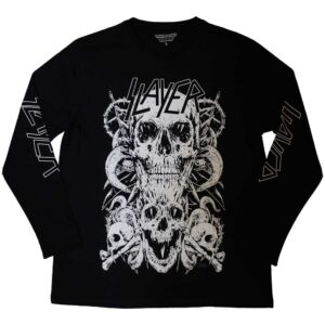 Slayer White Skulls Black Sleeve Print Long Sleeve T-Shirt