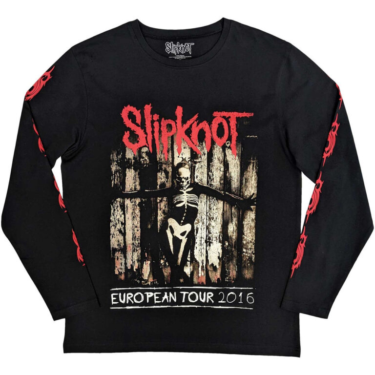 Slipknot Skeleton Flag (Black) (Back & Sleeve Print) Long Sleeve T-Shirt
