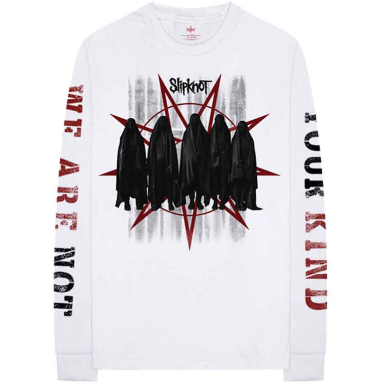 Slipknot Shrouded Group (White) (Back & Sleeve Print) Long Sleeve T-Shirt