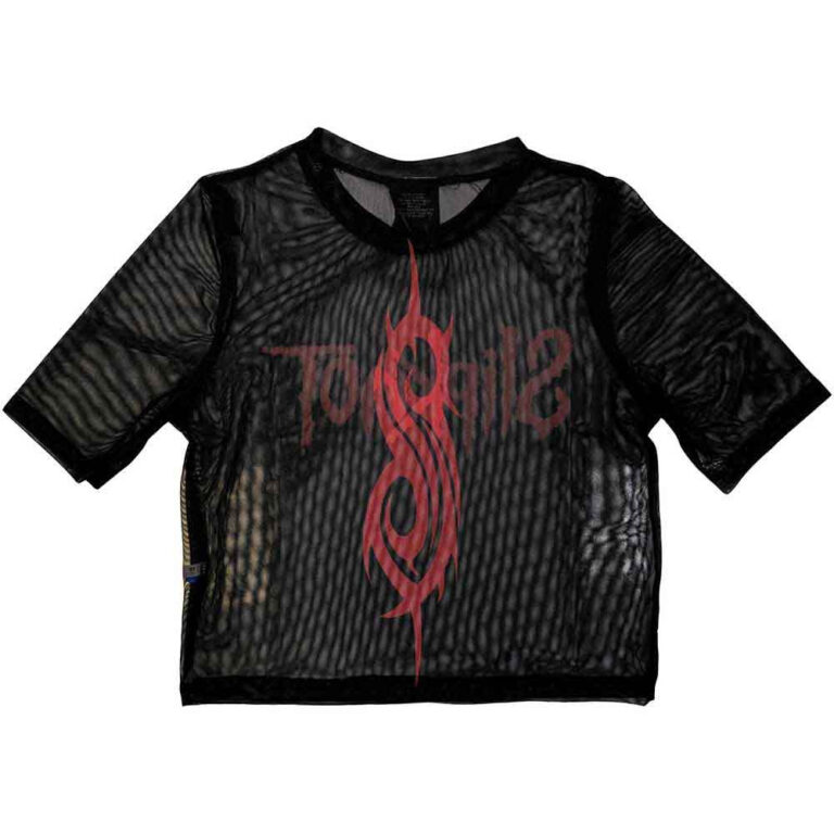 Slipknot Ladies Mesh Crop Top: Logo Black Back Print T-Shirt