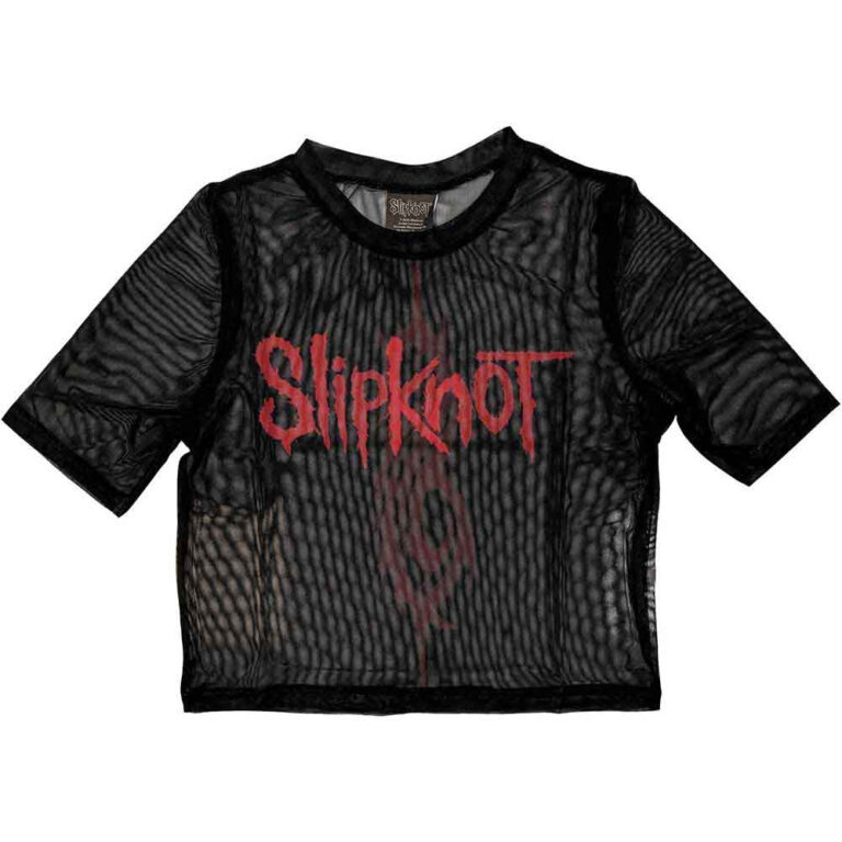 Slipknot Ladies Mesh Crop Top: Logo Black Back Print T-Shirt